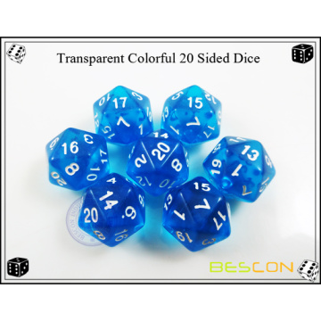 Transparent Different Colored Polyhedral 20 Sided Dice