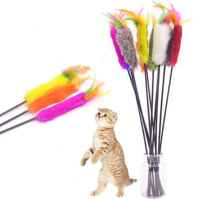 Interactive Cat Toy Funny Feather Toys Play Sticks for Kitten Pet Cat Cat teaser (Multicolor)