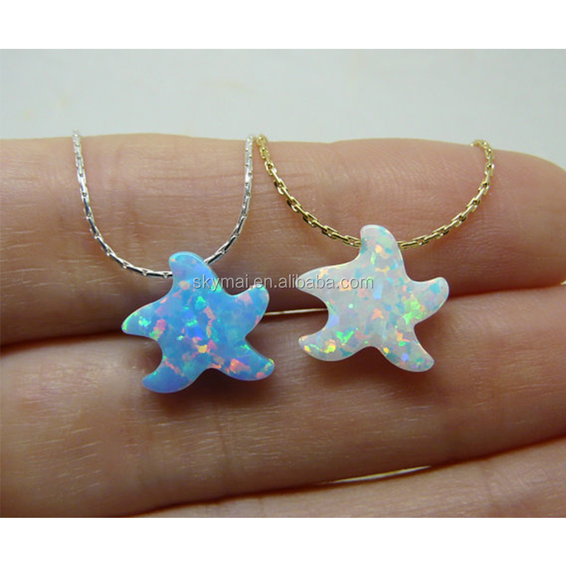 Sea star starfish opal pendant necklace,natural stone 925 sterling silver jewelry