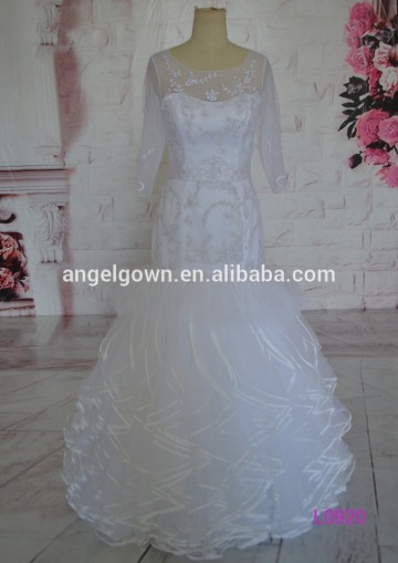 wedding dress boat neckline long sleeves elegant new arrival ruffle sskirt wedding dress