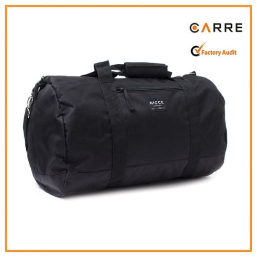 plain black durable polyester travel sports gym duffle bag custom logo