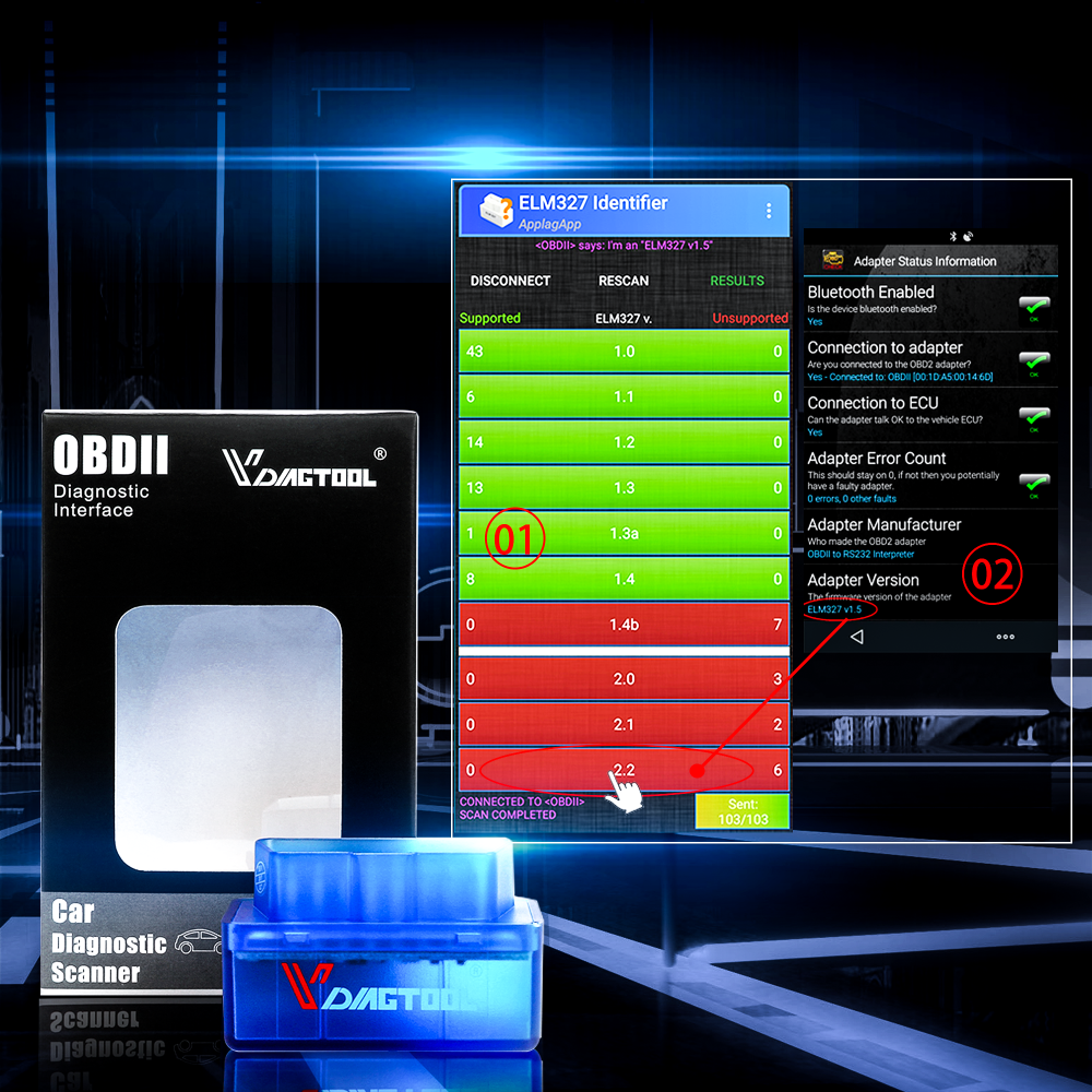 Super Mini OBD2 Auto Code Scanner Elm327 OBD2 V1.5 Elm 327 V 1.5 OBD 2 Elm-327 OBDII Adapter Car Diagnostic Tool