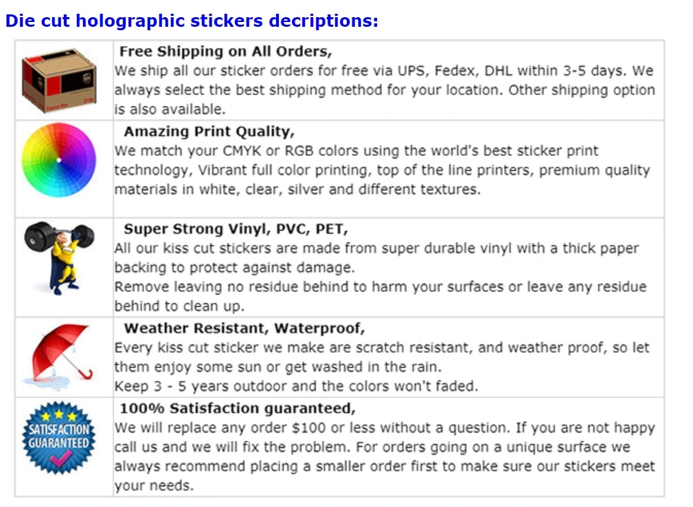 Reflective Customized Made Hologram Sticker Custom Hologram Vinyl 3D Sticker