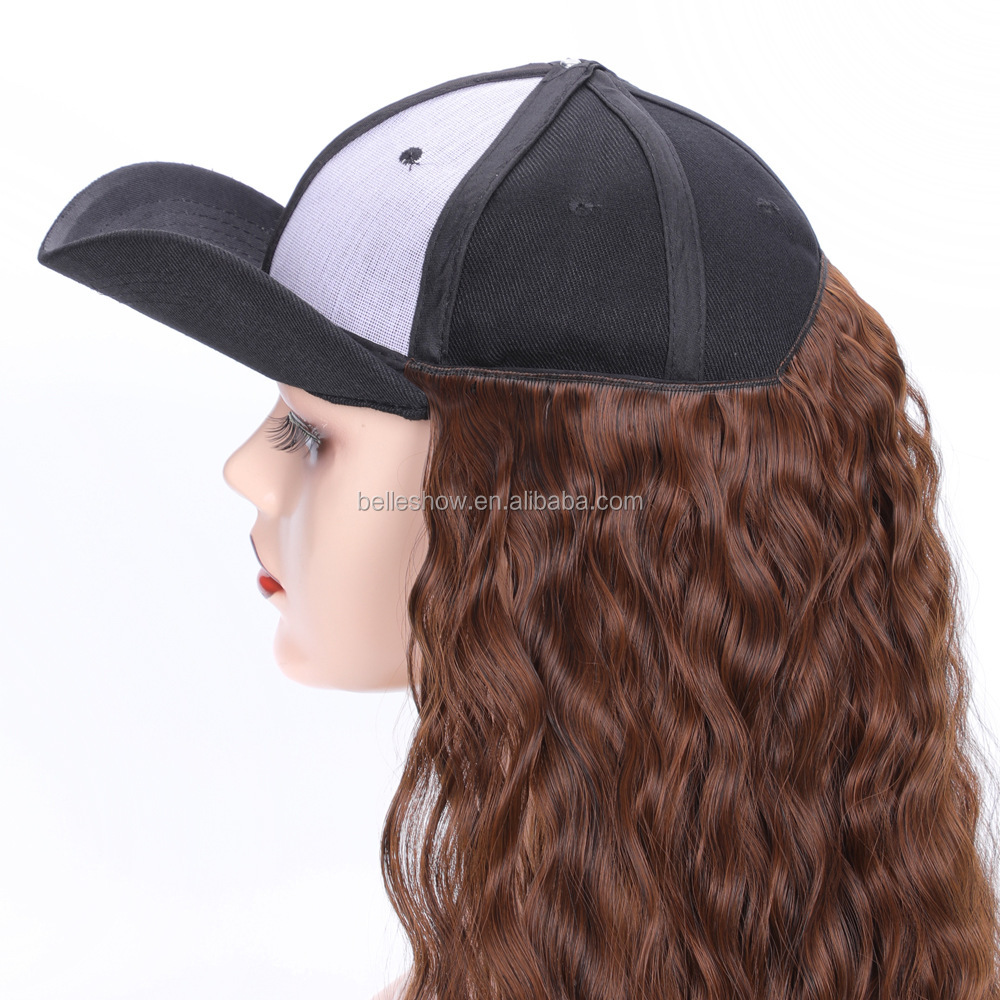 Hot sell Cheap Wholesale Baseball Cap Curly Hair Wig Fashion Hot Sale Low Price Black Long Wavy curly braid Baseball hat