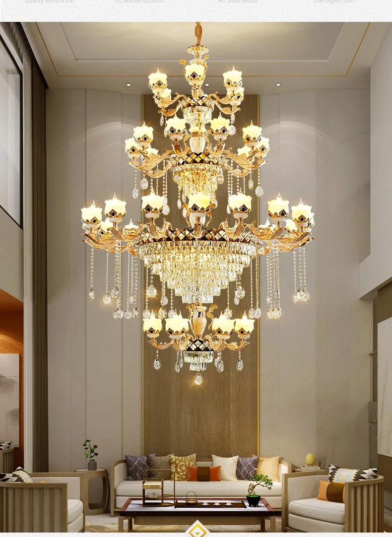 European Luxury Natural Jade, Crystal Chandelier, Villa Living Room Headlights