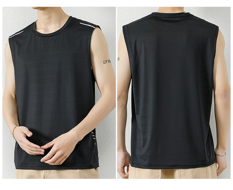 Мужская спортивная футболка из ледяного шелка с однотонным вырезом Ice-silk Solid Color Neck Mens Sports T-shirt