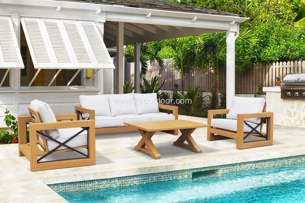 4pcs teak wood like aluminum patio sofa set