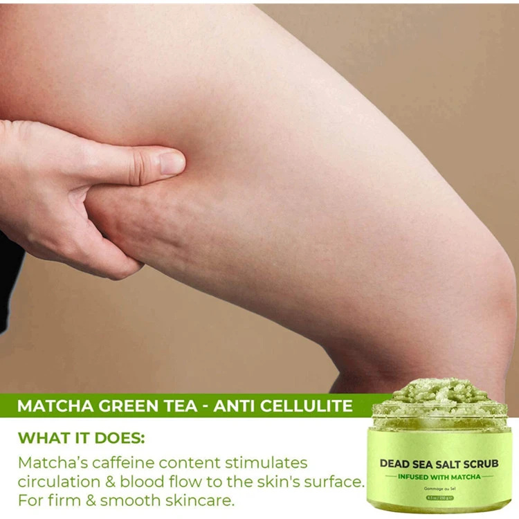 Anti-Cellulite Exfoliating Organic Caffeine Matcha Green Tea Dead Sea Salt Body Scrub