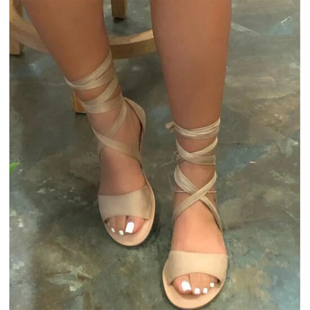 Wholesale Casual Solid Color Artificial Leather Upper Cheap Summer Strappy Flat Shoes Sexy Sandals for Women