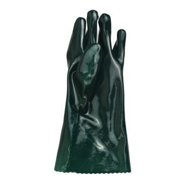 Green PVC coated gloves smooth finish 35cm