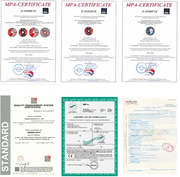 Grind and Polish Wheels MPa Certificates En12413