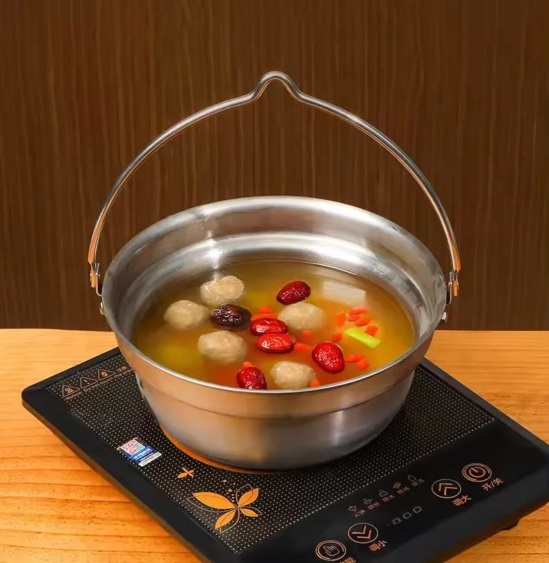 Burning Fire Pot Multi-Function Camping Stainless Steel Cook Pot with Pan Hanging Handle