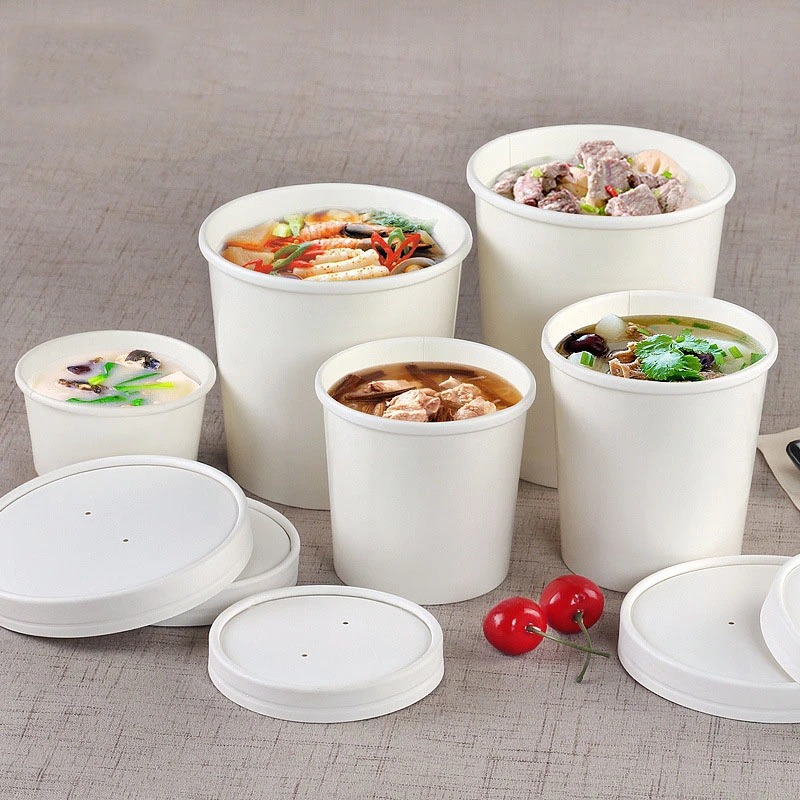 Kraft Paper Food Soup Cup Takeaway Containers for Hot or Cold with PP/Paper Lid 8oz, 12oz, 16oz, 26oz, 32oz