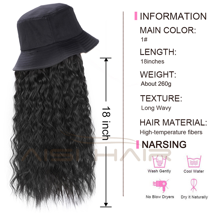 Aisi Hair Outdoor Hat Wig Long Wavy Cosplay Party Knit Slouchy Hat Synthetic Fiber Hair Extension With Black Cap For Women