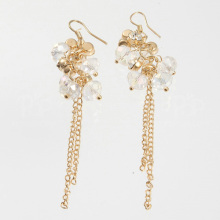 Gold long drop earring with crystal