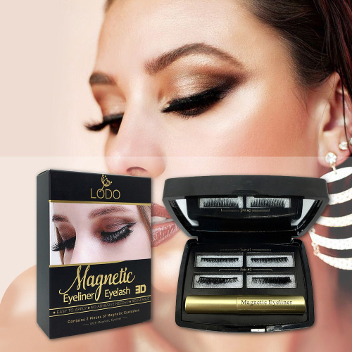 Ciglia magnetiche in visone a due paia in scatola di plastica con eyeliner e pinzetta