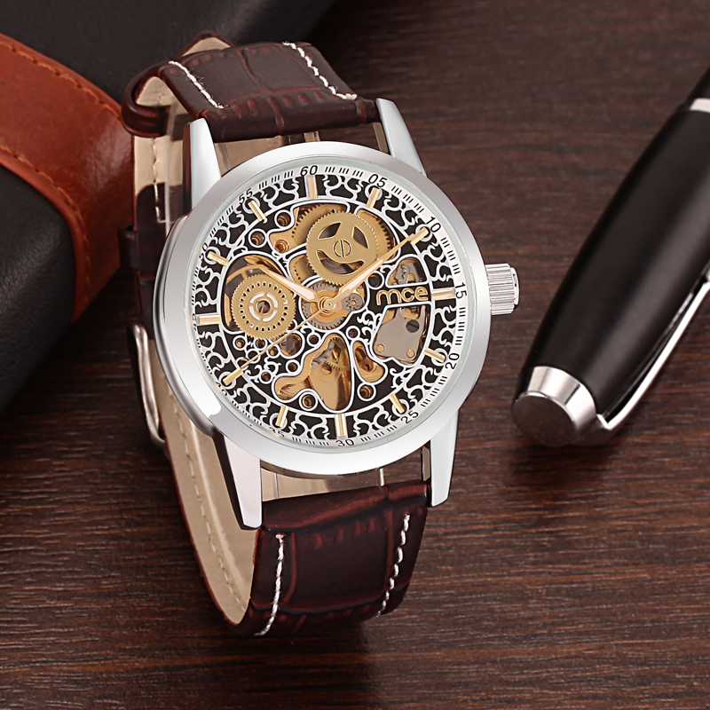 Brown Leather Man Mechanical Watch Factory