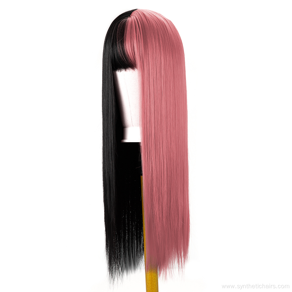 Long Straight Two Tone Cosplay Wig With Bangs