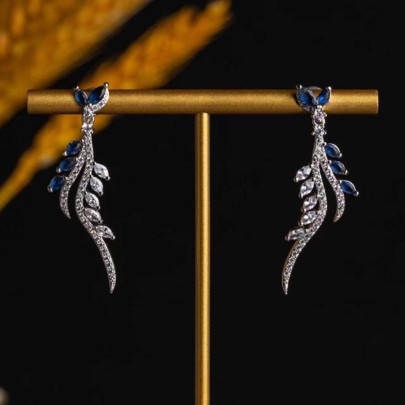 Leaf Cubic Zirconia Drop Earrings