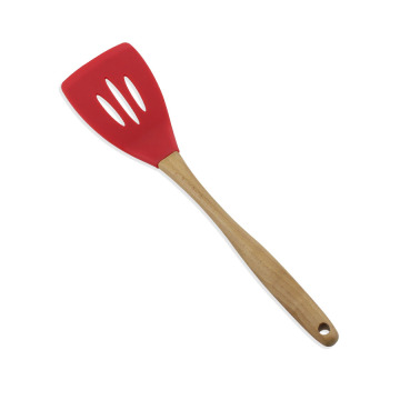 Set d&#39;ustensiles de cuisine en silicone avec manche en bois de hêtre