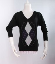 Ladies wool sweater V neck pullover wool knitwear SWT-1021