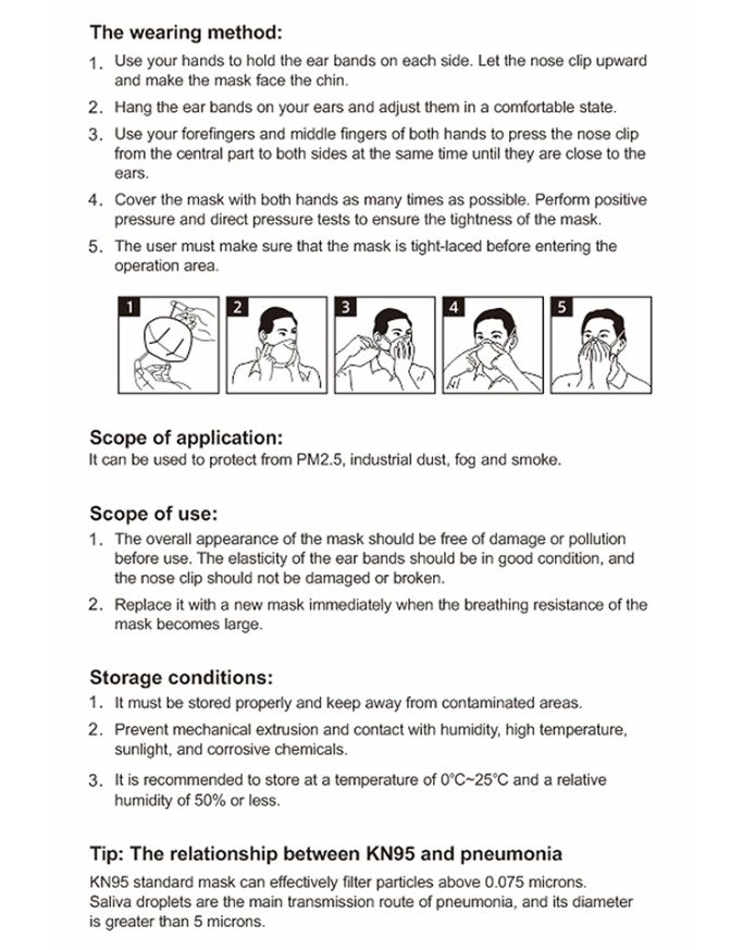 Non-Woven Meltblown Disposable Face Mask Earloop KN95