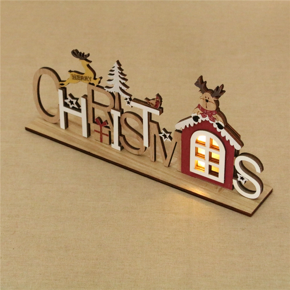 Christmas laser engraving wooden DIY assembled luminous letter card Christmas decoration supplies luminous ornaments