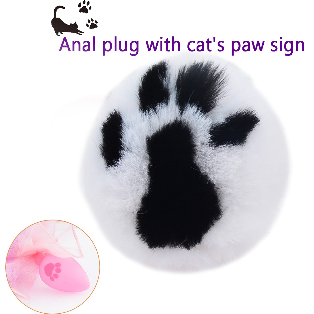 Sex Toys Cat Tail Anal Plug Silicone Cat Paw Hair Ball Anal Plug Cat Paw Khaki White Fox Hair Ball For Couples