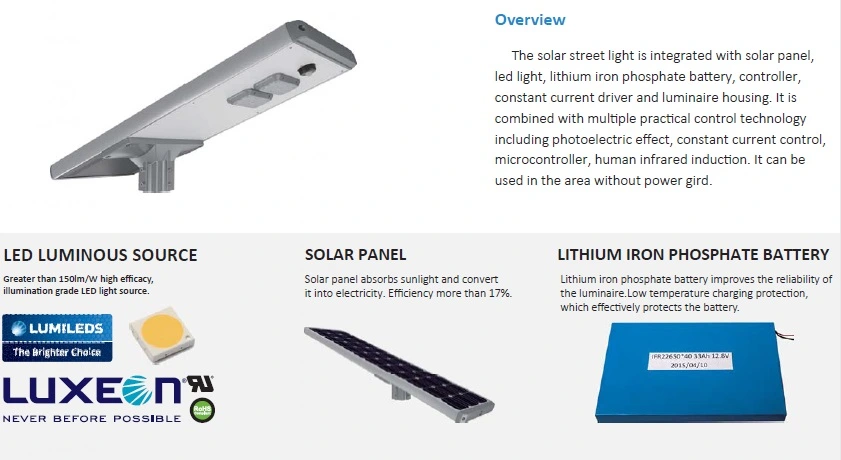 50W Integrate Solar LED Street Light with Long Working Time