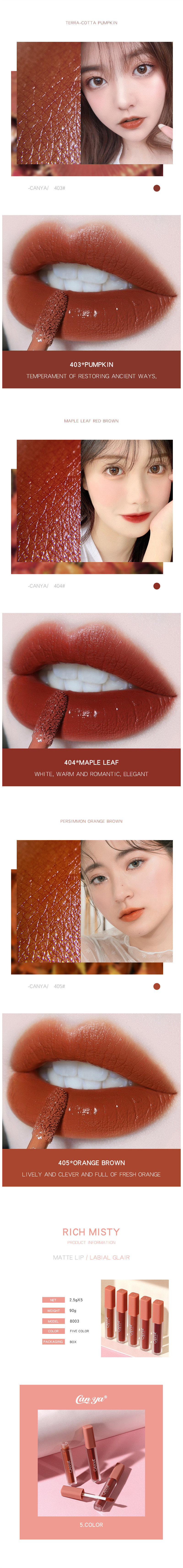 2020 New Arrival Long Wearing Lipgloss Matte Lip gloss Red Lipstick Set 5 Color Velvet Lip Glaze Lip Makeup