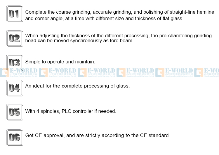 CE Standard 4 Motors Glass Straight Edging Machine For Grinding Edges