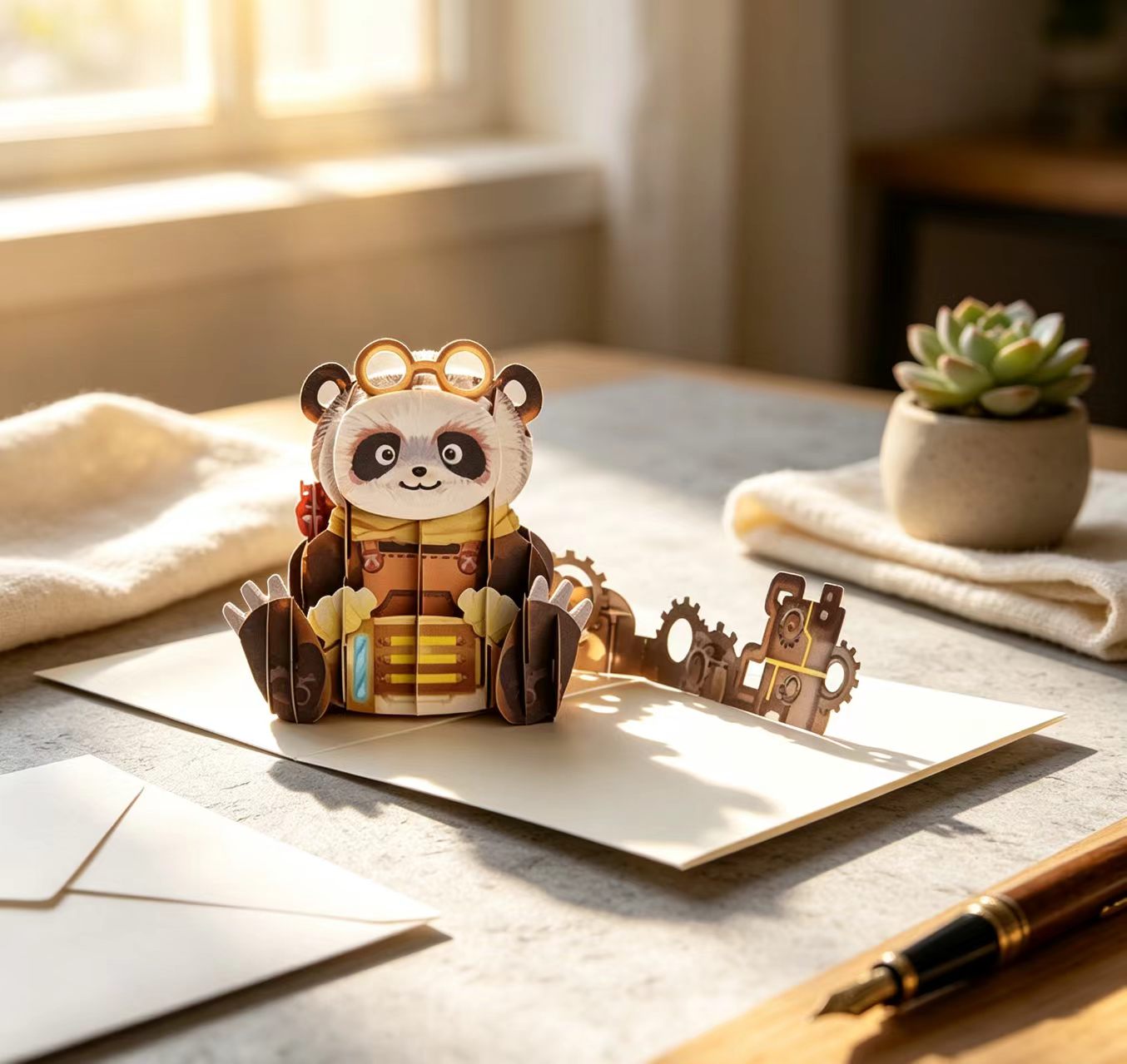 3D wyskakująca kartka z pozdrowieniami pandy parowej 3d pop up steam panda greeting card