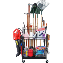 Metal Garden Tool Stand: Organizer, Yard Tool Rack with Wheels for Garage Storage