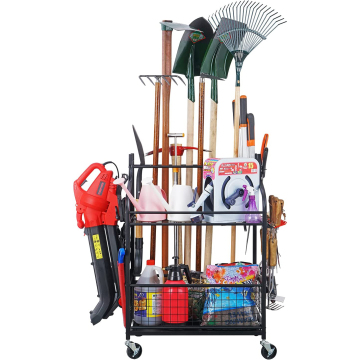 Metal Garden Tool Stand: Organizer, Yard Tool Rack with Wheels for Garage Storage