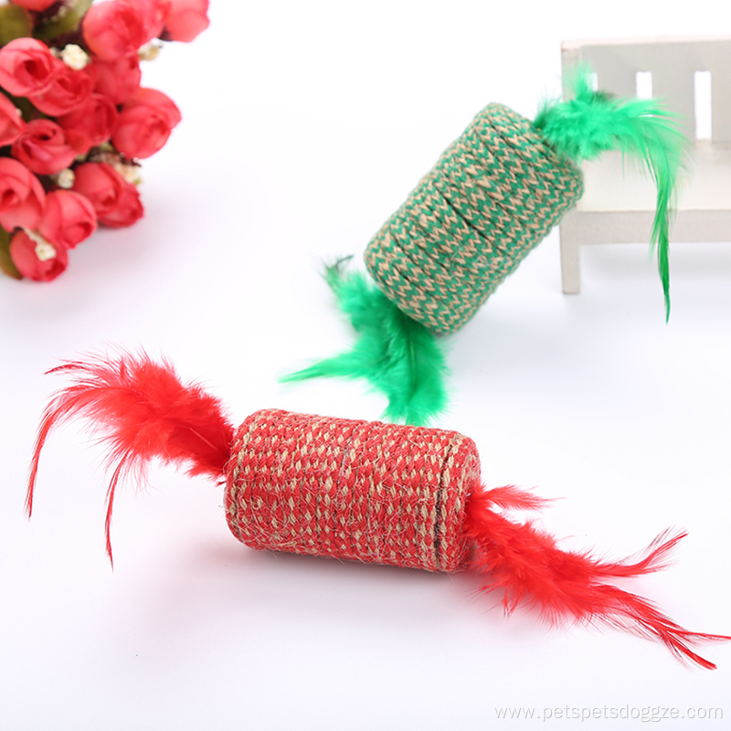 Christmas color sisal cat toy with feather