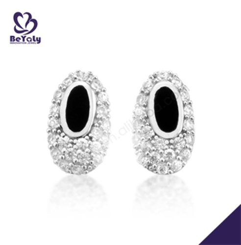 Fashion silver cz black enamel earring back