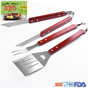 3 pcs set wooden handle bbq utensils