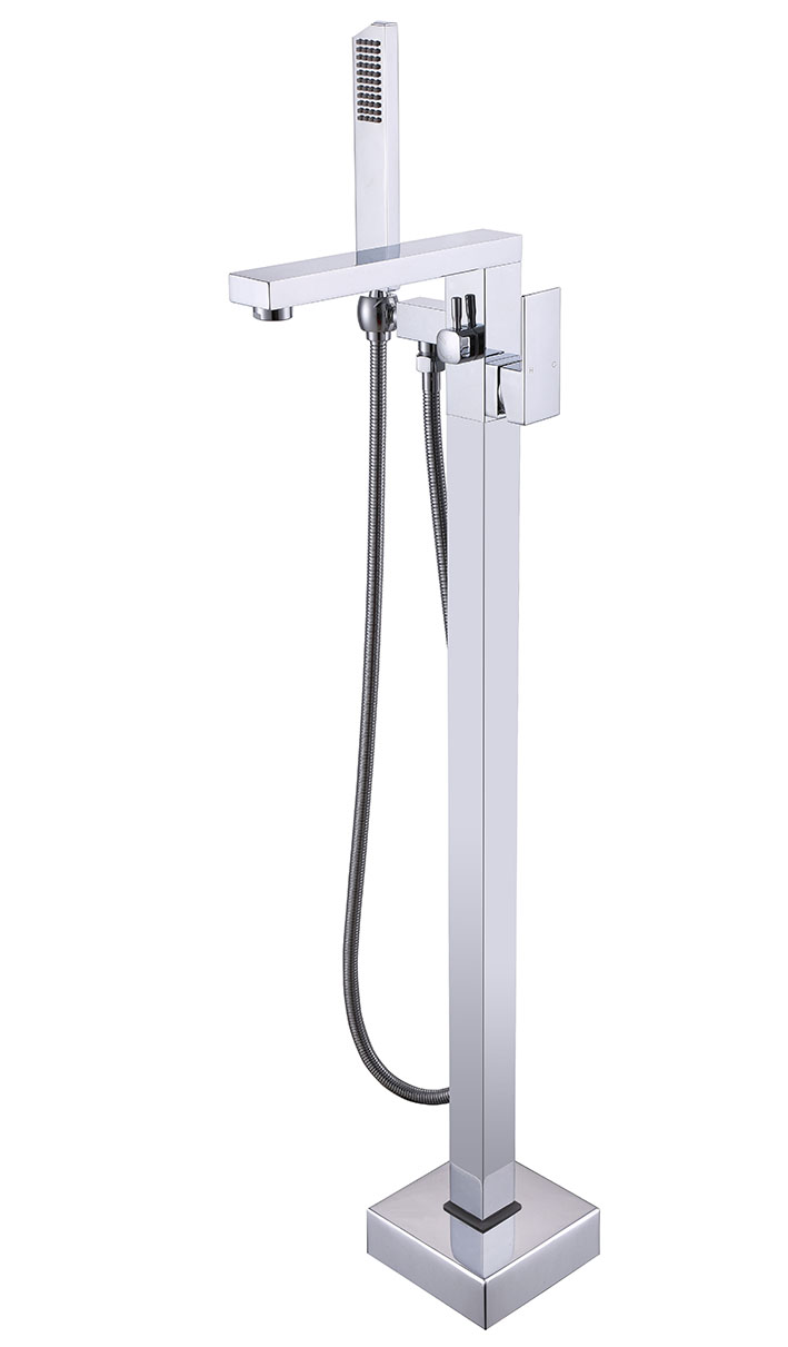 Chrome Floor Mount Bathtub Faucet With Hand Shower