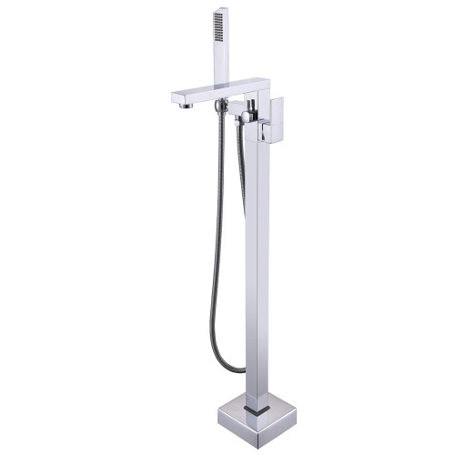 Chrome Floor Mount Bathtub Faucet With Hand Shower