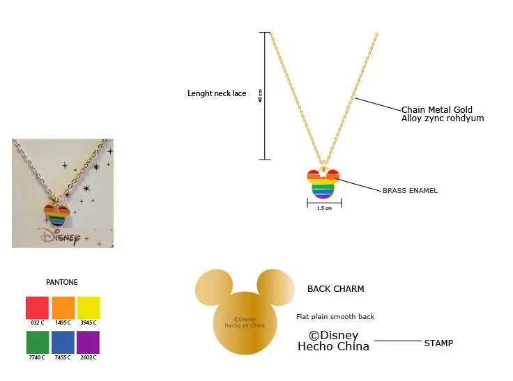 Disne Fancy Jewelry Custom Rainbow Mickey Mouse Pendant Charm Necklace