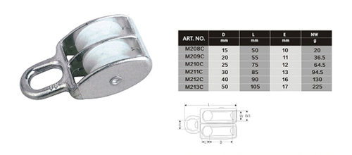 Pulley dengan pendakap logam dan roda nylon