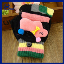 Yhao Half Finger mitten winter student Clamshell Woolen gloves colorful fingers