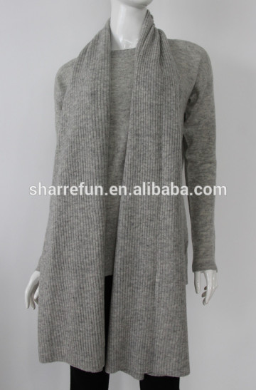 12gg rib knitted pure women cashmere scarf