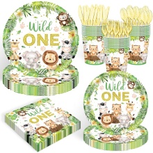 Jungle Animal Party Supplies 140PCs Decorative Set: Plates, Napkins, and Cups