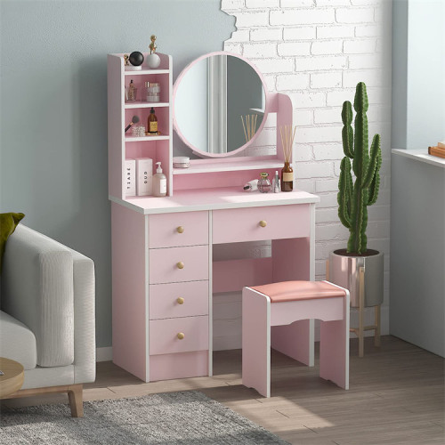 Vanity Set with Round Mirror Vanity Dressing Table