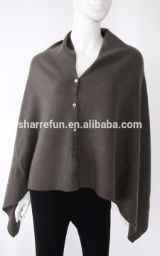 wholesale 12gg jersey knit women 100% cashmere button ponchos