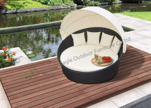 Outdoor Garden Wicker Bed Round Sunbed with Canopy