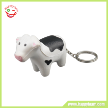2015 Hot Sale PU Foam Lovely Customized Milk Cow Stress Ball with Keychain for Promotional Gifts