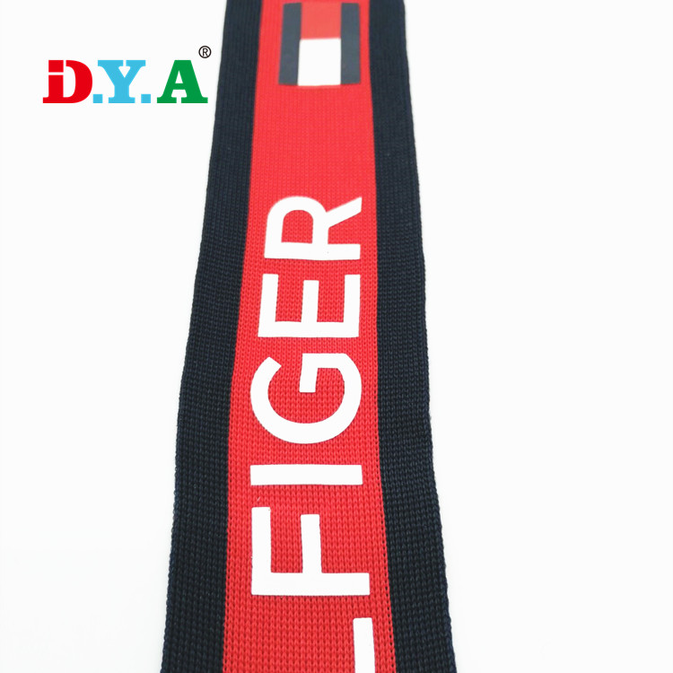 Customized classical red&navy print cover knitted polyester webbing for garments decoration