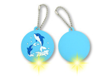 high level embossing bule dolphin soft pvc keychain flashlight